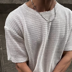 Men's Retro Casual Hollow Refreshing Round Neck Knitted Short Sleeve T-shirt MTA1917C3TO