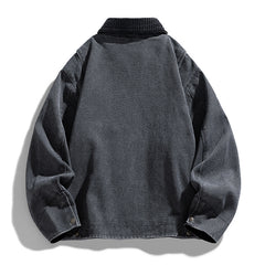 Men's Work Jacket - Detroit Washed, Retro Distressed Denim Canvas Coat