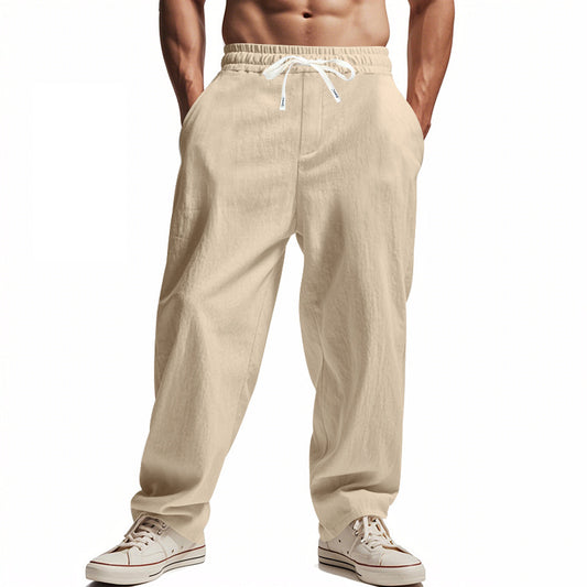 Men's Casual Loose-Fit Trousers with Adjustable Waistband and Side Pockets
