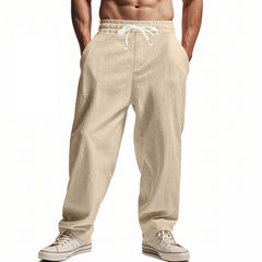 Men's Casual Loose-Fit Trousers with Adjustable Waistband and Side Pockets