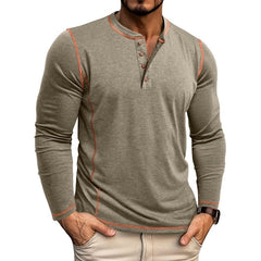 Men's Casual Henley Shirt with Stylish Contrast Stitching
