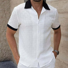 Men's Casual White Jacquard Short-sleeved Shirt 19722716U