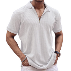 Men's Retro Casual Solid Color Zipper Neck Short Sleeve T-Shirt MTA1978C6TO