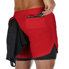 Men's Loose Running Shorts - Double-Layer Design, Multi-Pockets, Athletic/Casual Outdoor Gym Wear