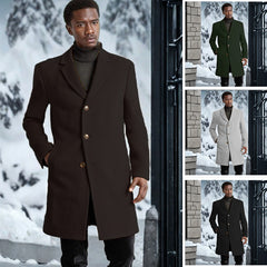 Classic Men's Longline Overcoat with Gold Button Accents