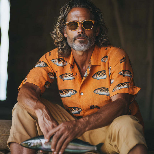 Men's Spring Fashion Sardines Print Short Sleeve Shirt MTA2631C3P