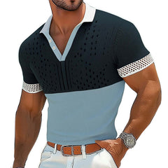 Men's Summer Fashion V-neck Colorblock Knitted T-shirt MTA0780D6U