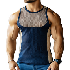 Men's Sportswear Solid Color Mesh Colorblock Round Neck Tank Top MTA0782D8TO