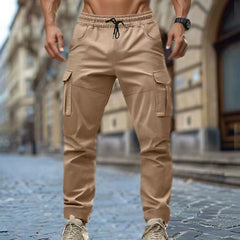 Men's Versatile Cargo Pants with Adjustable Waistband for Casual and Outdoor Use