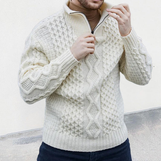 Cable Knit Zip-Up Sweater for Men - Winter Warmth and Stylish Design