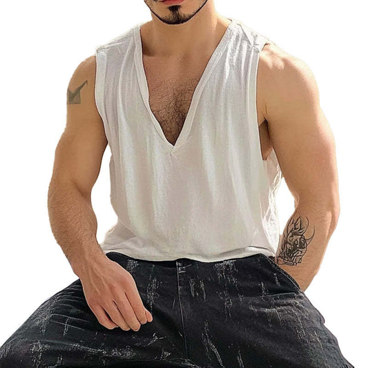 Men's Solid Color Cotton V-Neck Tank Top MTA1791C1X
