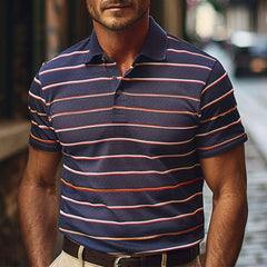 Men's Casual Striped Print Short-sleeved Breathable Polo Shirt 71705440P