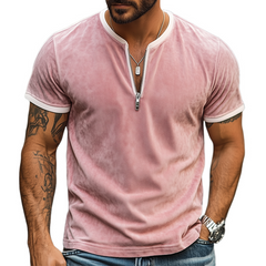 Men's Spring And Summer Fashion Slim V-neck Zipper Suede Short-sleeved T-shirt MTA0702D4K