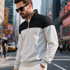 Stylish Color-Block Half-Zip Pullover Sweatshirt for Modern Men