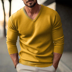 Men's Solid Color V-neck Long-sleeved Knitted Pullover Sweater 59954732X