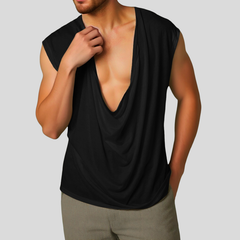 Men's Casual V Neck Cotton Draped Pleated Loose Tank Top MTA3128C5M