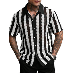 Men's Striped Short Sleeve Knitted Shirt MTA3176C2X