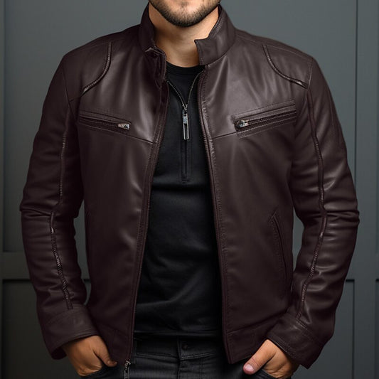 Stylish Men's Biker Jacket With Zippered Pockets And Sleek Design