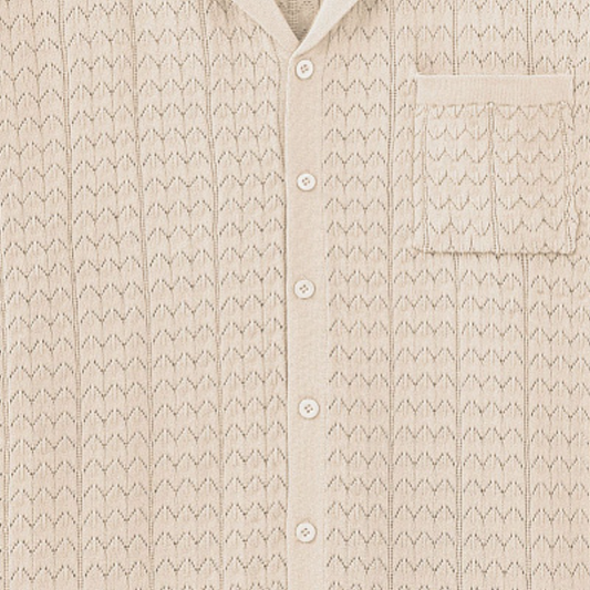 Men's Casual Lapel Hollow Jacquard Knitted Slim Fit Short Sleeve Cardigan MTA1458C7M