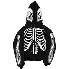 Skull Skeleton Graphic Hooded Jacket - Perfect for Edgy Streetwear Enthusiasts