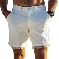Men's Solid Color Basic Cotton And Linen Skin-Friendly Breathable Shorts MTA3143C2U