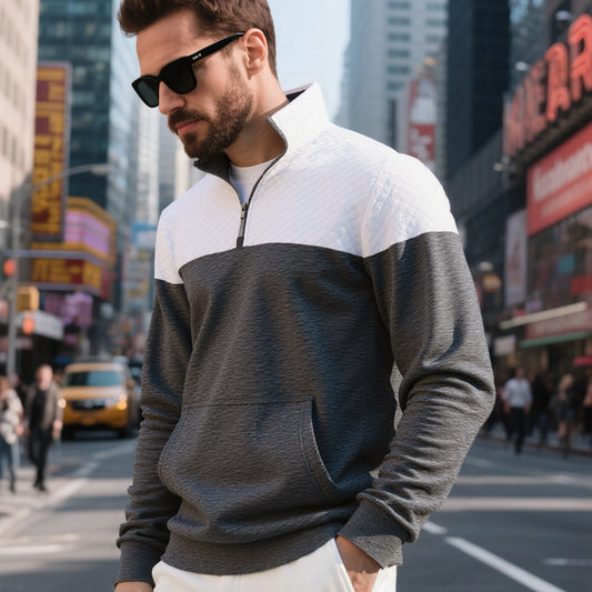 Stylish Color-Block Half-Zip Pullover Sweatshirt for Modern Men
