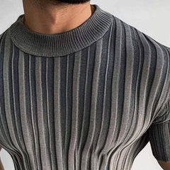 Men's Casual Striped Round Neck Short Sleeve Knitted T-Shirt MTA2748C3X