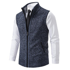 Men's Casual Solid Color Stand Collar Sleeveless Knitted Vest 19972434Y
