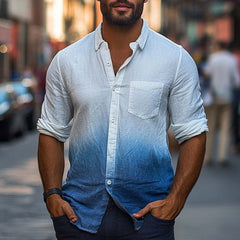 Men's Skin-friendly Blue Gradient Tie-Dye Cotton Casual Shirt MTA2565C1U