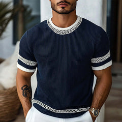 Men's Contrast Web Round Neck Knitted Short Sleeve T-Shirt MTA1895C3X