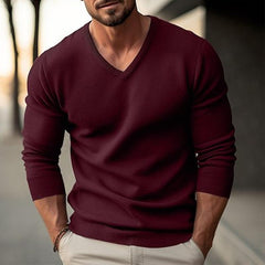 Men's Solid Color V-neck Long-sleeved Knitted Pullover Sweater 59954732X