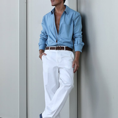 Men's Solid Lapel Zipper Placket Pocket Long Sleeve Shirt MTA0152D1Z