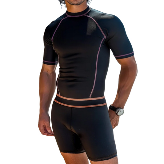 Men's Retro Casual Round Neck T-Shirt Swimwear Two-piece Set MTA1929C2TO