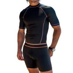 Men's Retro Casual Round Neck T-Shirt Swimwear Two-piece Set MTA1929C2TO