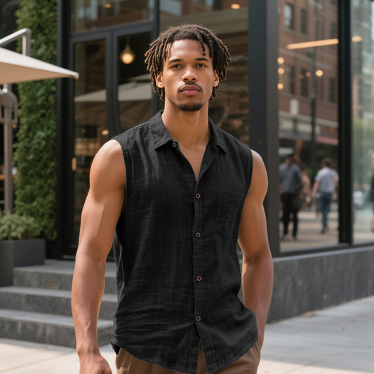 Stylish Sleeveless Button-Up Shirt for Summer Outings