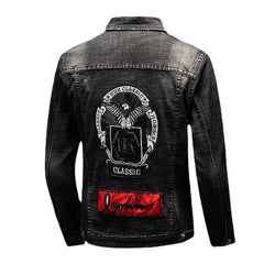 Stylish Men's Denim Jacket with Unique Embroidery and Patches - Perfect for Casual and Trendy Looks