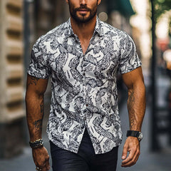 Men's Casual Printed Short Sleeve Lapel Shirt MTA0168D4X