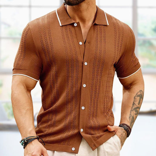 Men's Lapel Contrast Color Single-Breasted POLO Shirt 96342189X