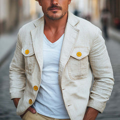 Men's Spring And Autumn Apricot Cotton And Linen Two-Button Blazer MTA1917C8U