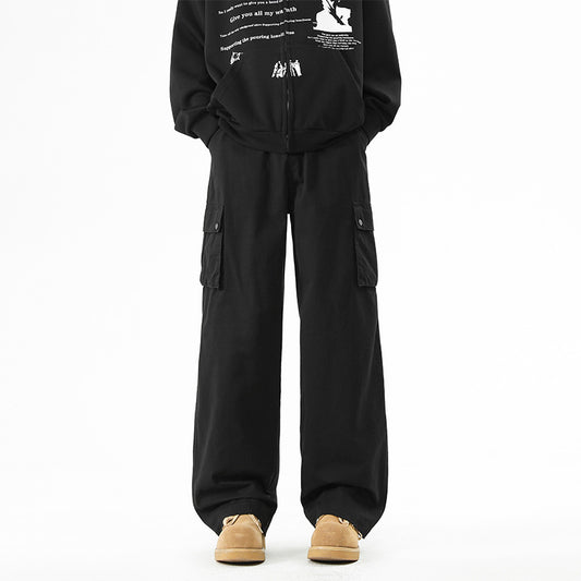 Wide-Leg Cargo Pants with Large Side Pockets for Men - Perfect for Casual and Outdoor Activities