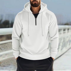 Stylish Men's Black Hoodie with Half-Zip Closure - Perfect for Casual and Sporty Looks