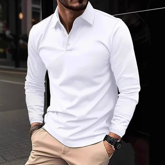 Men's Stylish Long Sleeve Polo Shirt - Perfect For Casual And Formal Occasions