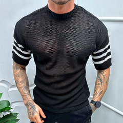 Men's Casual Fashion Round Neck Knitted Back Short-sleeved T-shirt 23923161K