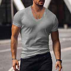 Men's Waffle Solid Color V Neck Solid Color T-Shirt 42598906X