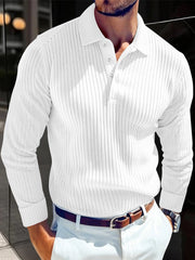Men's Stylish White Ribbed Polo Shirt for Modern Gentlemen