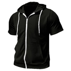 Men's Stylish Short Sleeve Hoodie with Zip-Up Design for Active Wear
