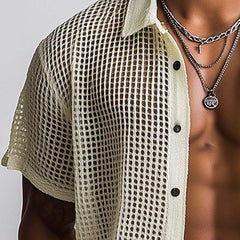 Men's Spring Fashion Woven Hollow Short Sleeve Shirt MTA0889D2P
