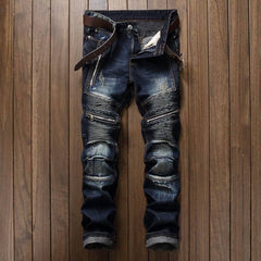 Distressed Biker Jeans With Zipper Details - Perfect For Casual And Streetwear Styles