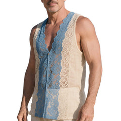 Men's Spring Fashion Lace Splicing Thin Tank Top MTA0748D8P