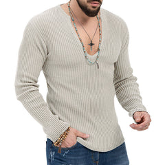 Stylish V-Neck Ribbed Sweater for Men - Perfect for Casual and Fashionable Looks